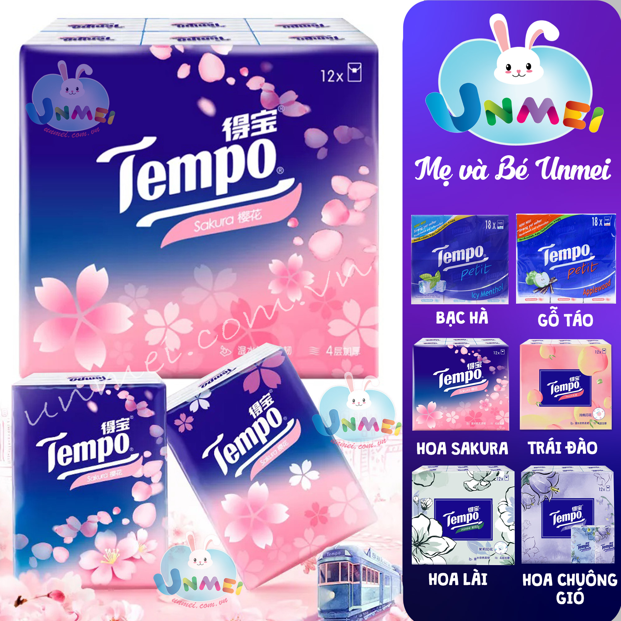 Tempo - Tempo Tissue Paper 18 Packs, 12 Packs - Tempo Petit Premium Pocket Tissue Mint/Apple Wood/Unscented - Mother and Baby Unmei Unmeishop Sale100