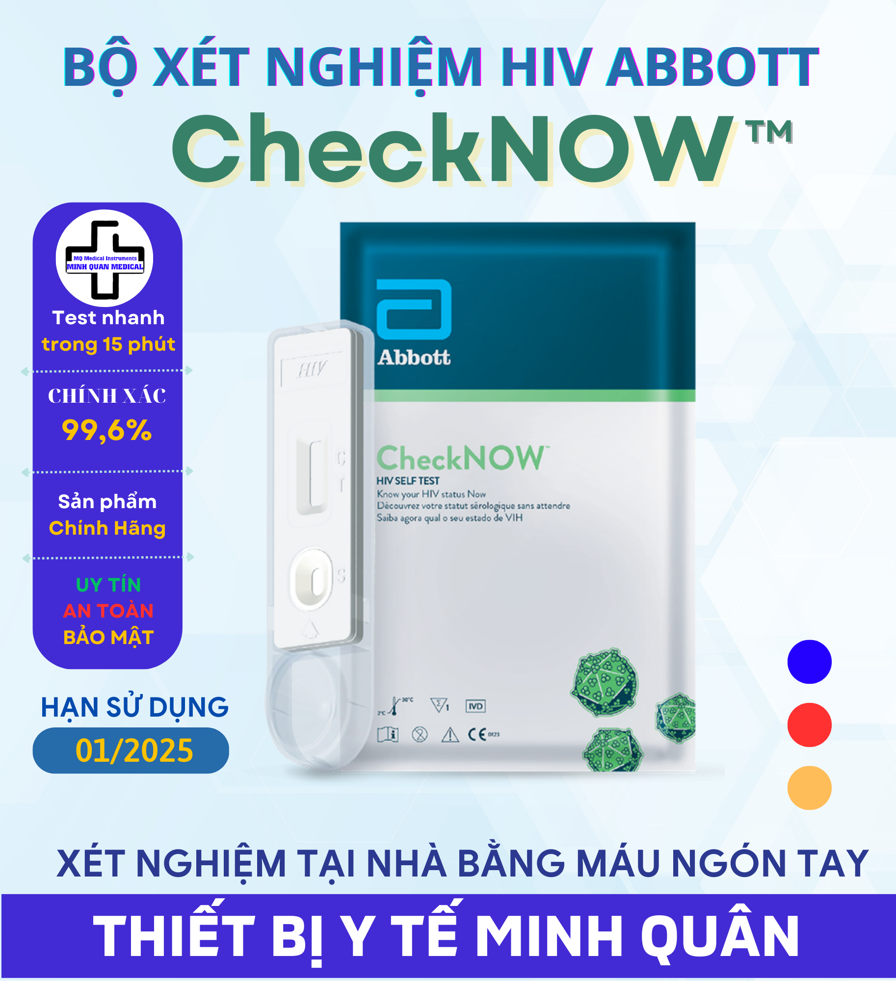 BỘ TEST XÉT NGHIỆM HIV CheckNOW Abbott Hoa Kỳ