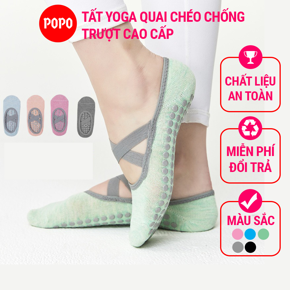 Vớ yoga quai chéo chống tuột POPO Tất yoga cao cấp tập thể dục chống trượt, êm ái, tránh hôi chân, đảm bảo an toàn YGS9