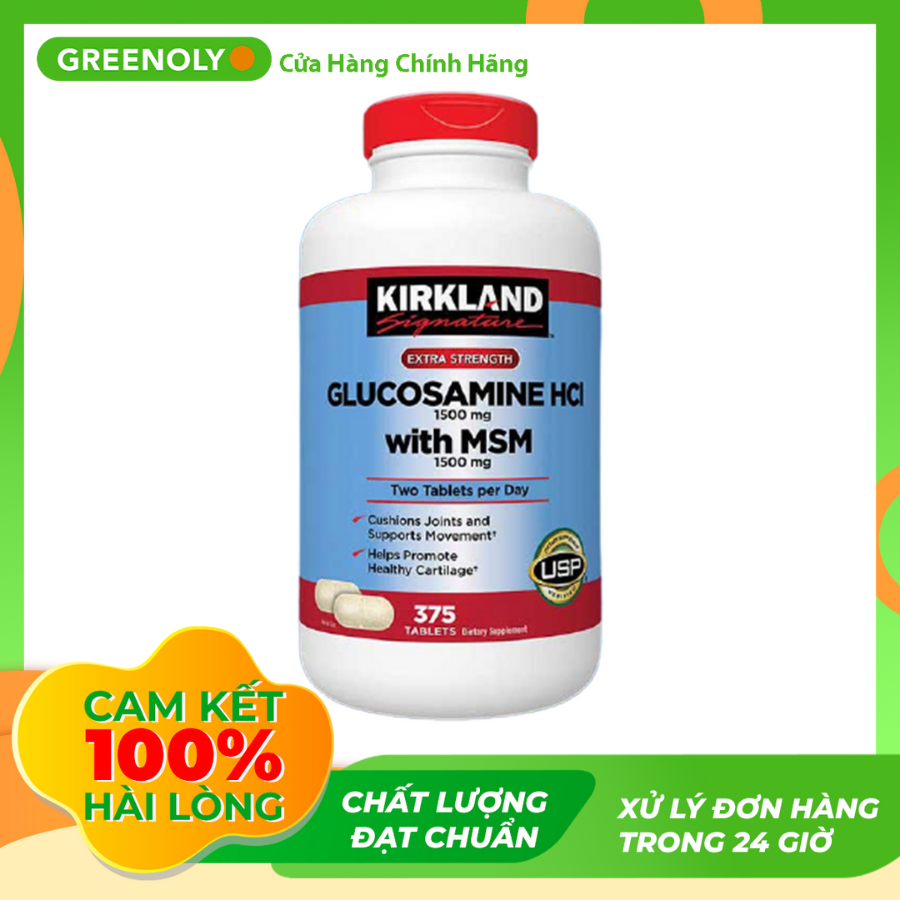 Kirkland Viên Uống Bổ Sung Glucosamine HCL With MSM 1500mg 375 Viên, Nắp Đỏ