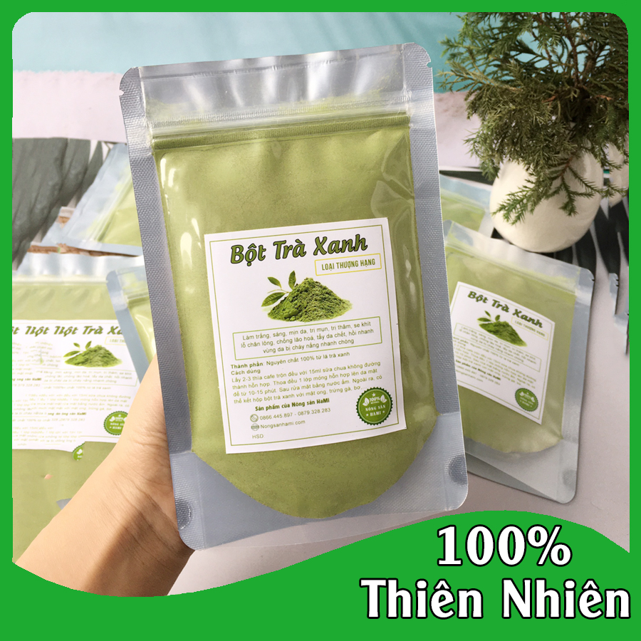 Bột trà xanh nguyên chất 100g - Bột trà xanh đắp mặt HaMi, nguyên liệu 100% thiên nhiên, hạn sử dụng 1 năm