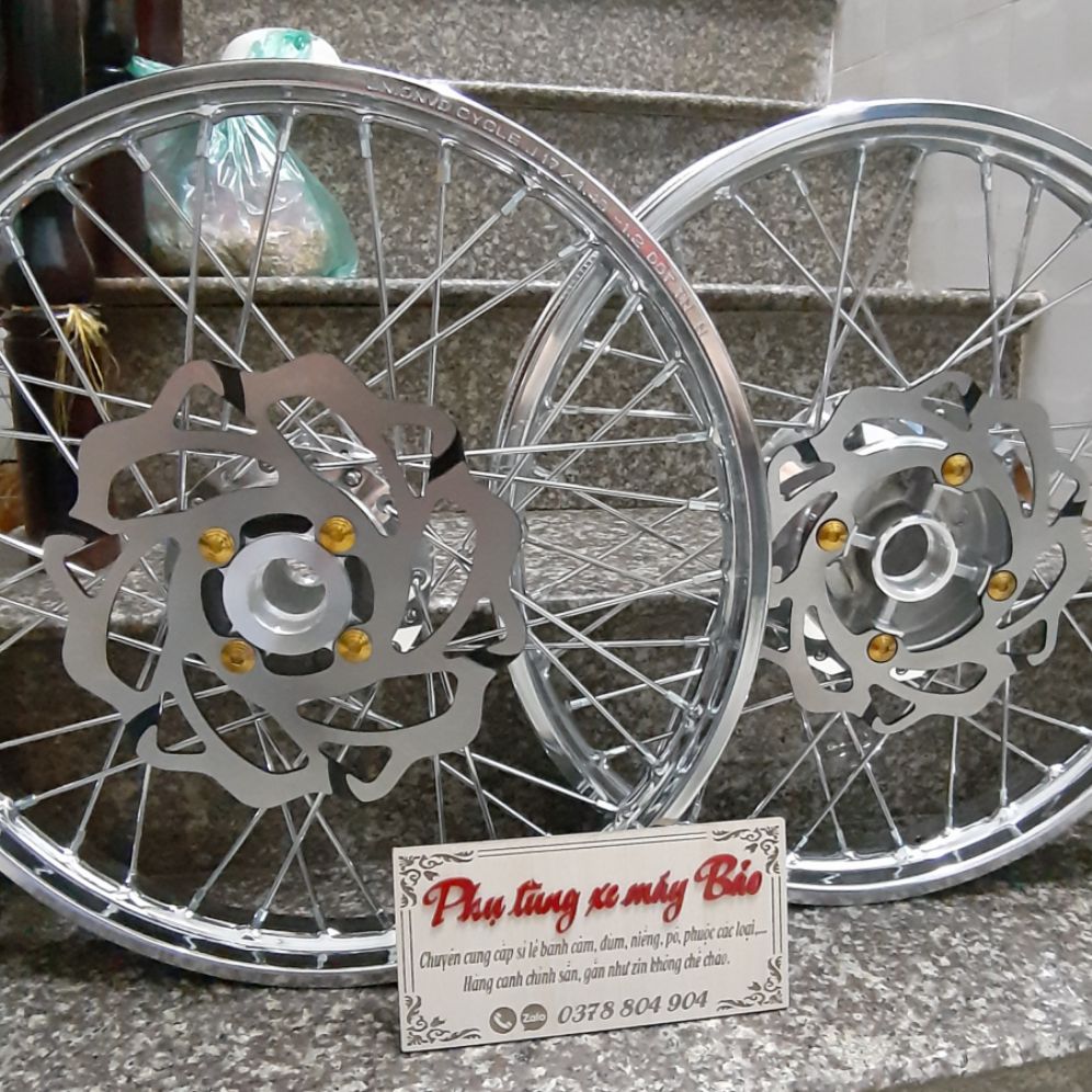 bánh căm EXCITER 135 căm đùm mạ crom niềng union 1.4 /1.6 kèm đĩa và ốc titan như hình