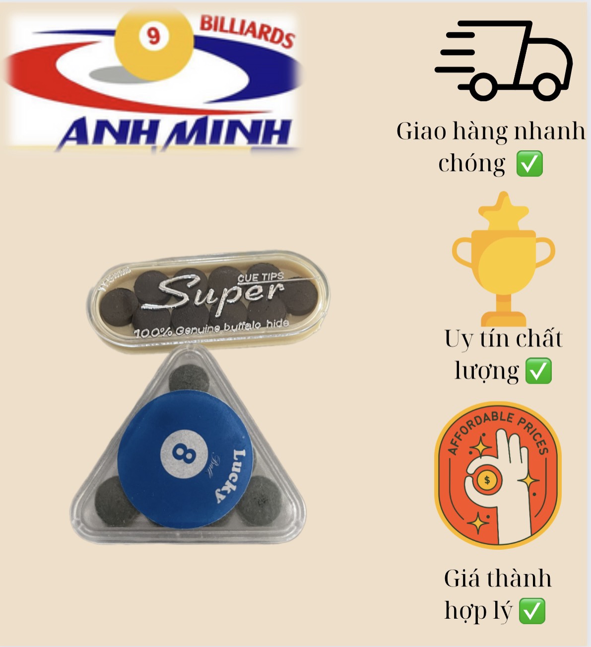 [HCM]Hộp đầu cơ bida Super 11.5mm gồm 10 viên