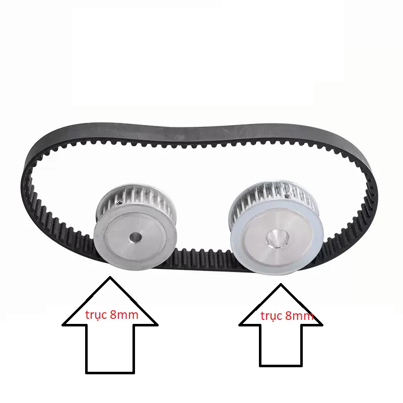 Bộ puly dây đai 36 - 36 răng lỗ cốt 8mm, pully GT2, dây đai GT2, cho motor 775 trục 8mm