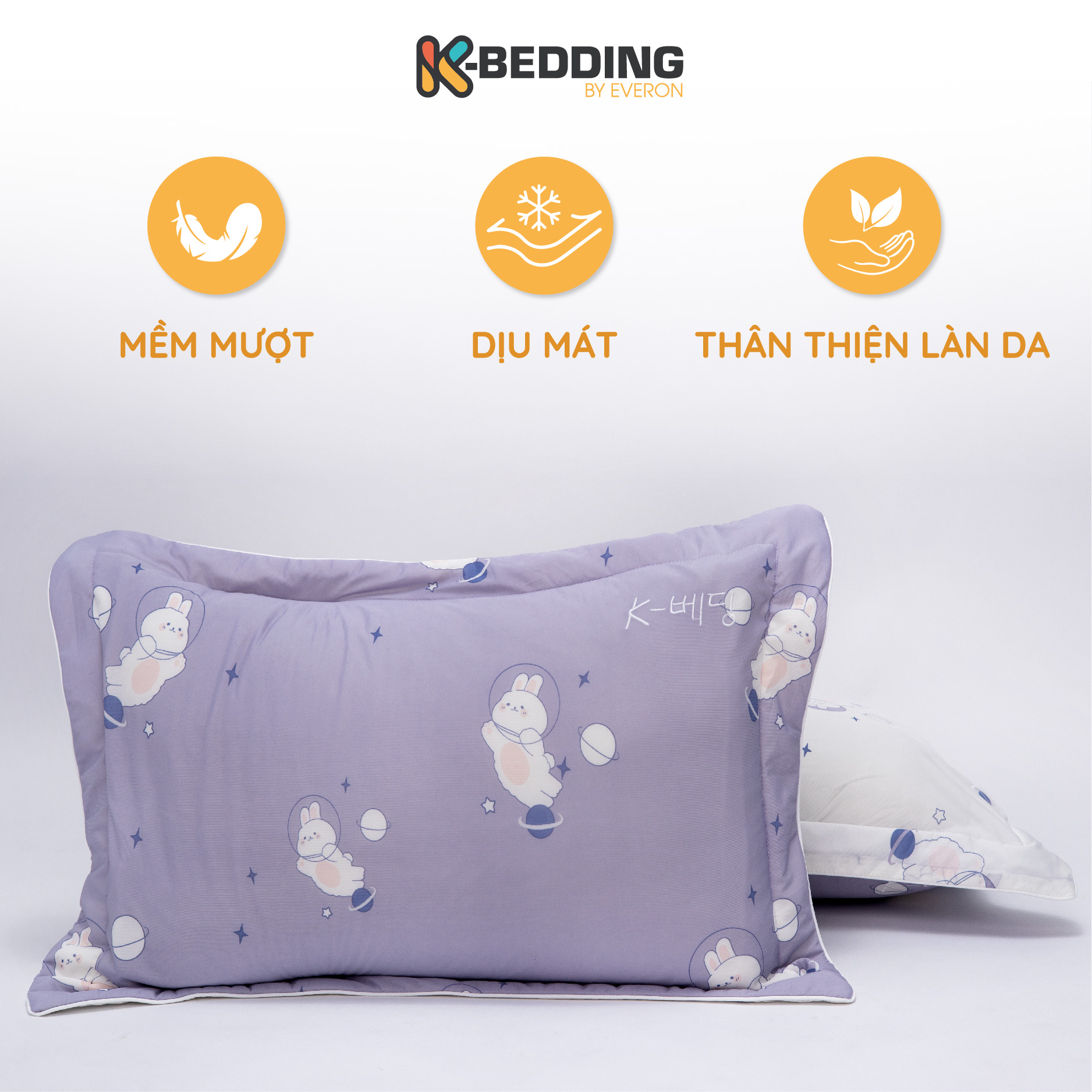 Cặp vỏ gối nằm chần bông K-Bedding by Everon chất vải CoolFlex (thun lạnh) mềm mát KCSP (1 cặp)