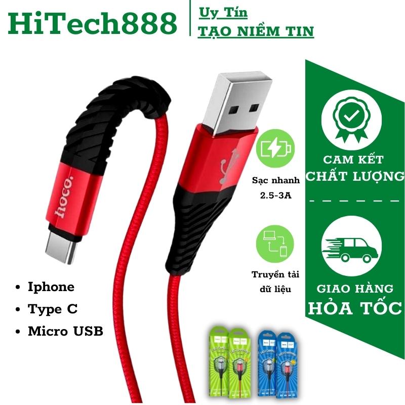 Cáp sạc nhanh Hoco, Dây sạc nhanh đủ 3 mẫu cổng Lightning- Typec- Micro USB chất liệu bọc dù ,hỗ trợ sạc nhanh dòng lên đến 3A, chiều dài 1m