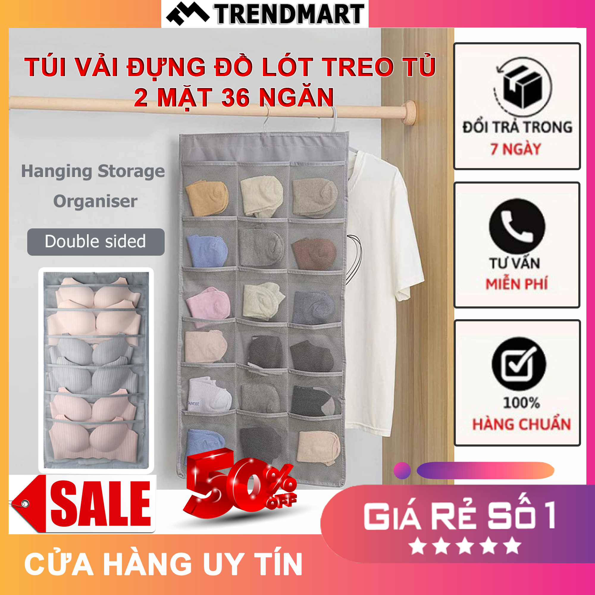 Túi vải đựng đồ treo tủ đa năng tremdmart