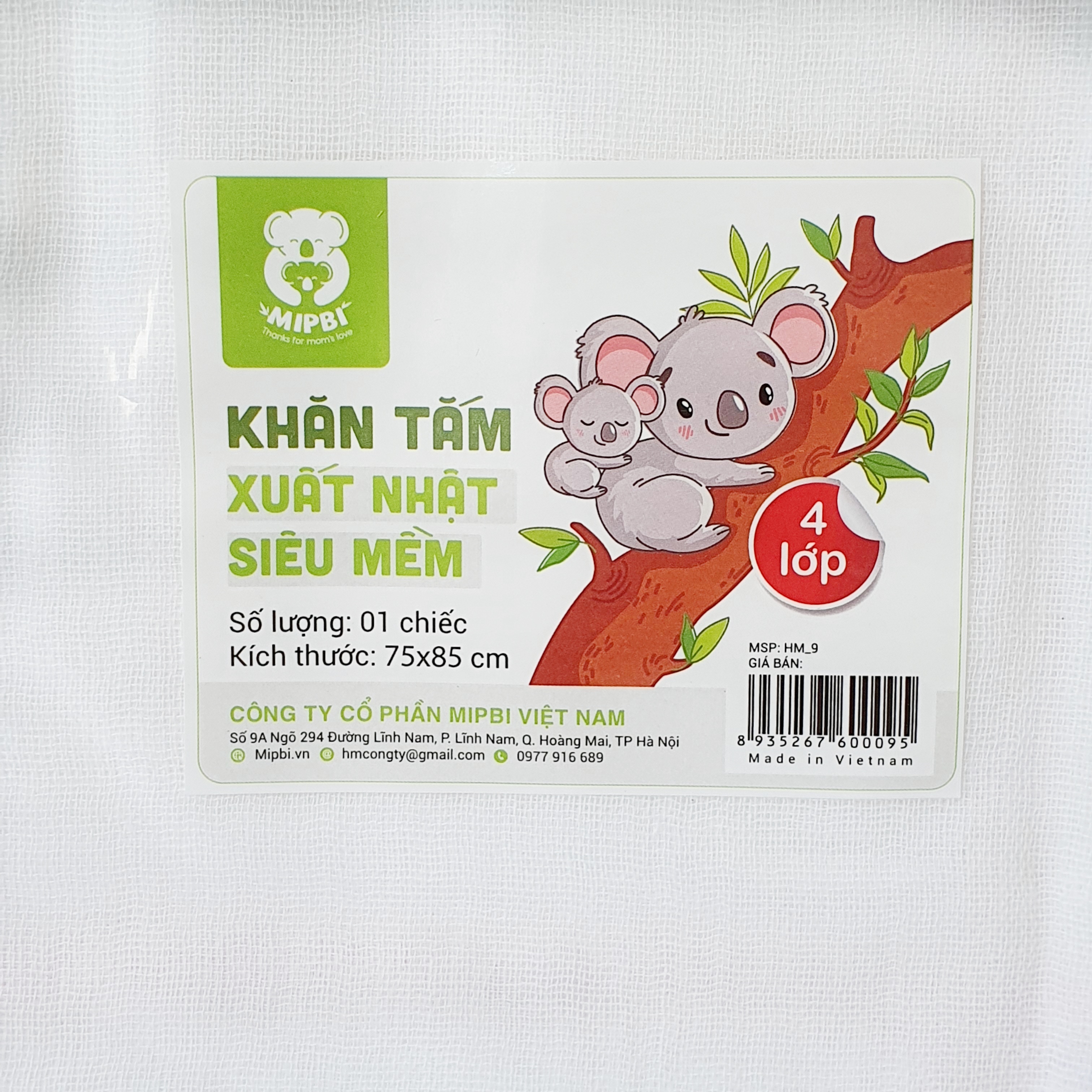 Khăn tắm 75 x 85cm mipbi - - 100% cotton - 4 và 6 lớp