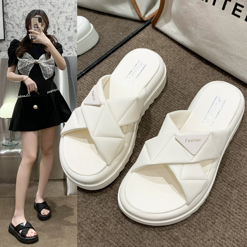 Hoàn tiền 15% - dép lê nữ đế cao 2 quai chéo jdl dép quai ngang nữ đế cao 5cm hàng quảng châu loại 1