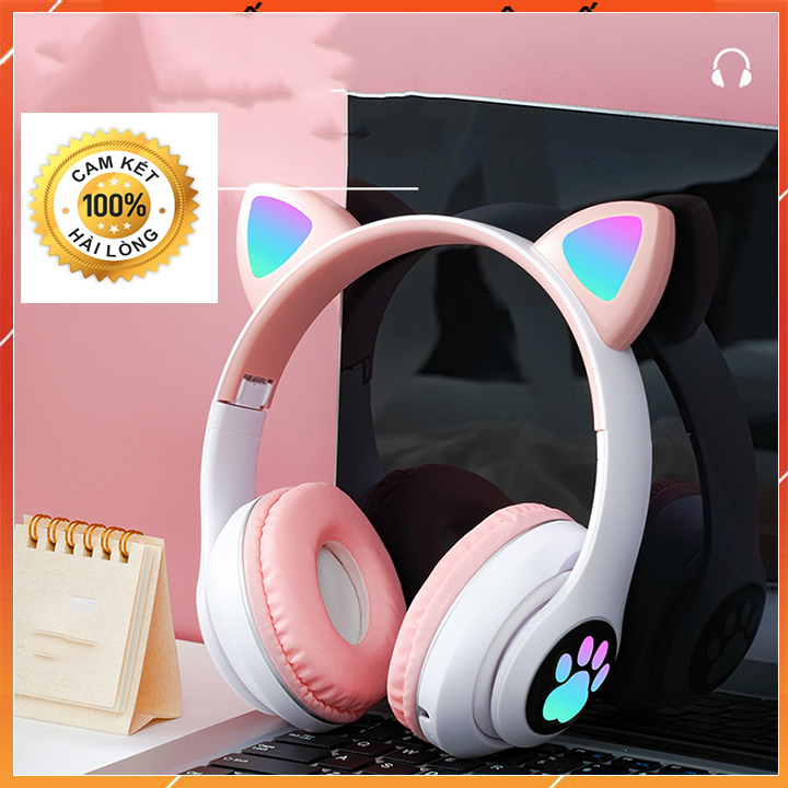 Tai Nghe Mèo Kết Nối Bluetooth Chụp Tai,Headphone Tai Mèo Dễ Thương Có Mic,Âm Bass Mạnh Mẽ (Bảo Hành 6 tháng )