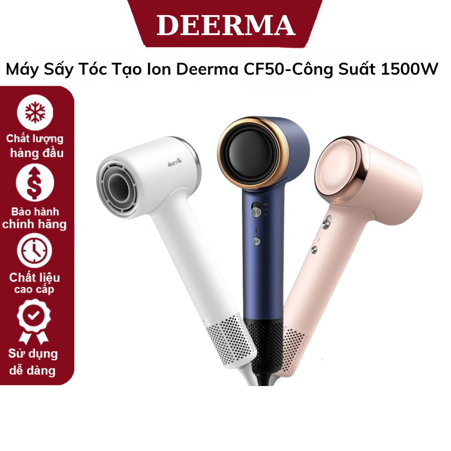 Máy sấy tóc tạo ion deerma cf50 - công suất lớn - 11 chế độ sấy, tạo ion giúp mềm tóc, bảo hành 12 tháng