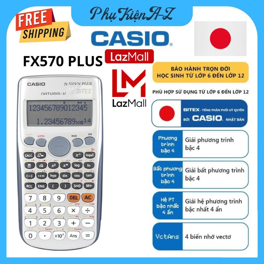 LazMaII Sale 50% Máy Tính Cầm Tay Casio, Máy tính Casio Fx-570VN Plus Chính Hãng Nhật Bản, Máy Tính 570, Màn hình LCD Đa Chức Năng Dành Cho Học Sinh Giải Hệ Phương Trình, Giải Toán Tích Hợp...Máy Tính Casio 570.