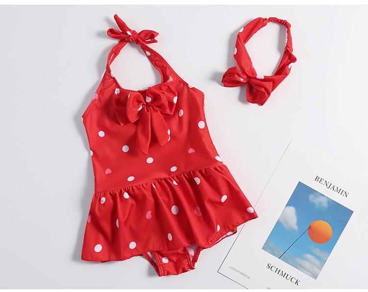 [HCM]váy bơi liền thân bé gái chấm bi + kèm nơ cài đầu