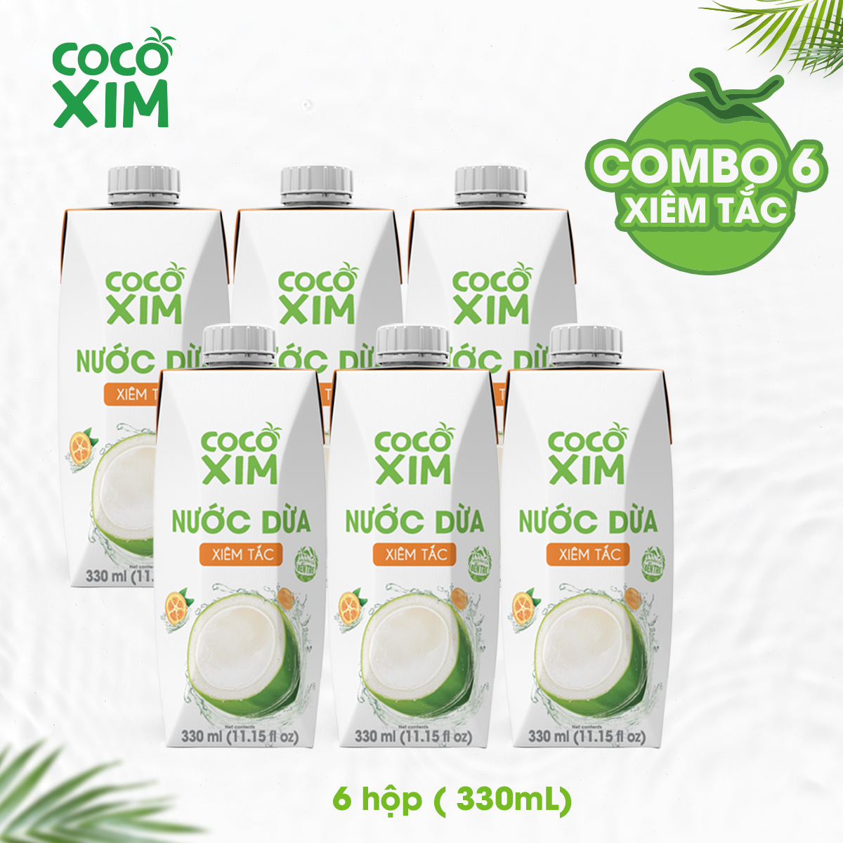 Combo 6 Hộp Nước dừa đóng hộp Cocoxim Tắc 330ml/Hộp