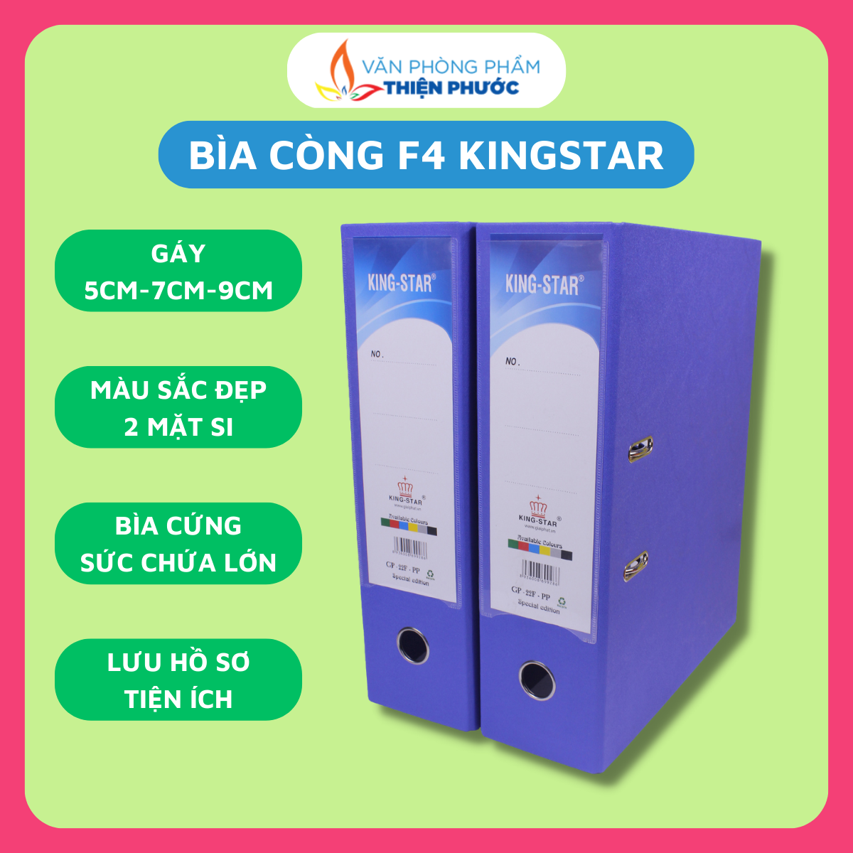 Bìa còng a4 f4 7cm kingstar 2 mặt si - sổ tay bìa còng lưu trữ hồ sơ hóa đơn thiện phước