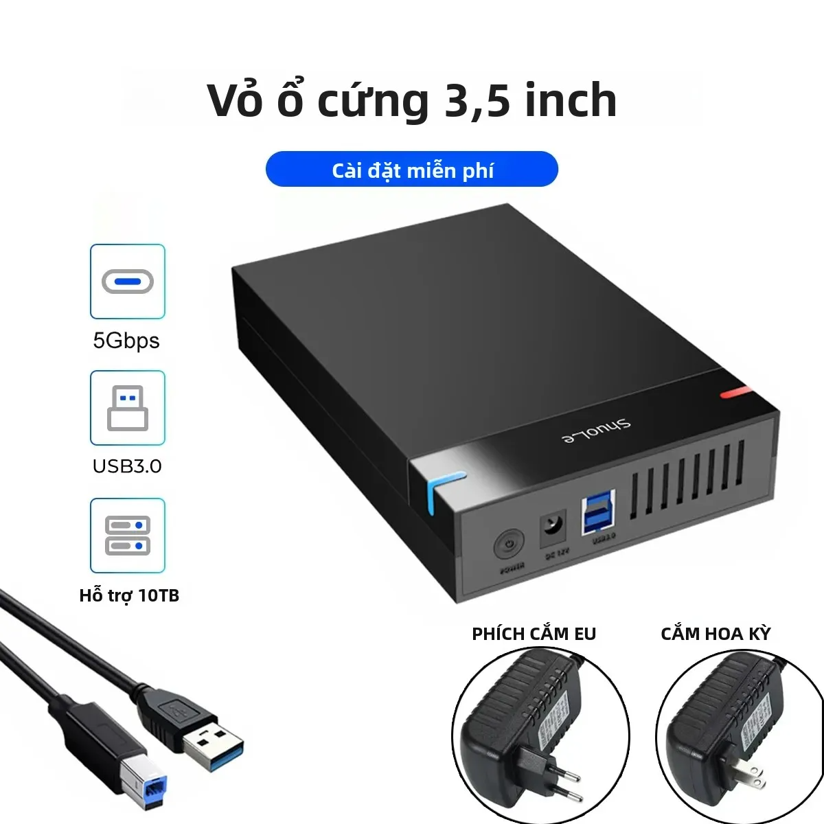 Box Ổ Cứng 3.5 Inch USB 3.0 SATA Đầu Đọc Ổ Cứng Gắn Ngoài Hỗ Trợ Bộ Chuyển Đổi Vỏ Tốc Độ Cao Cho PC/Laptop