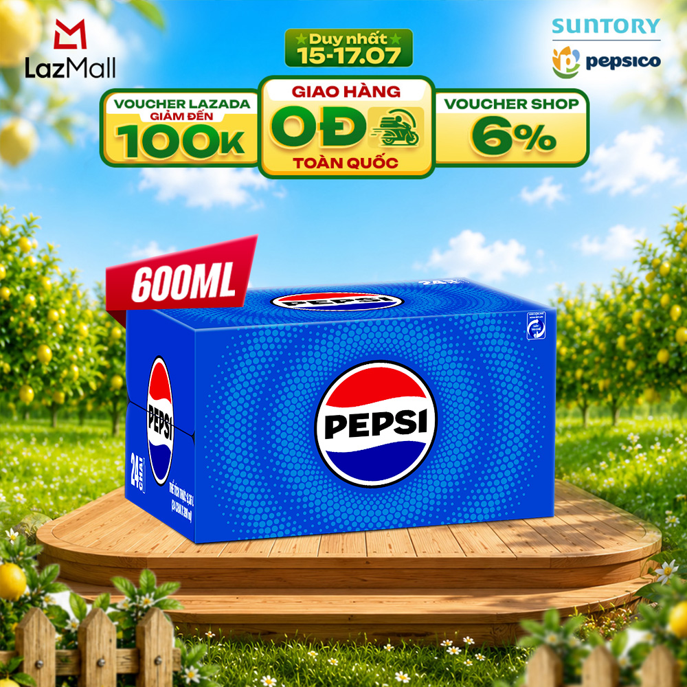 [SALE 15.7] Thùng 24 Chai Nước Ngọt Giải Khát Có Gaz Pepsi (600ml/chai)