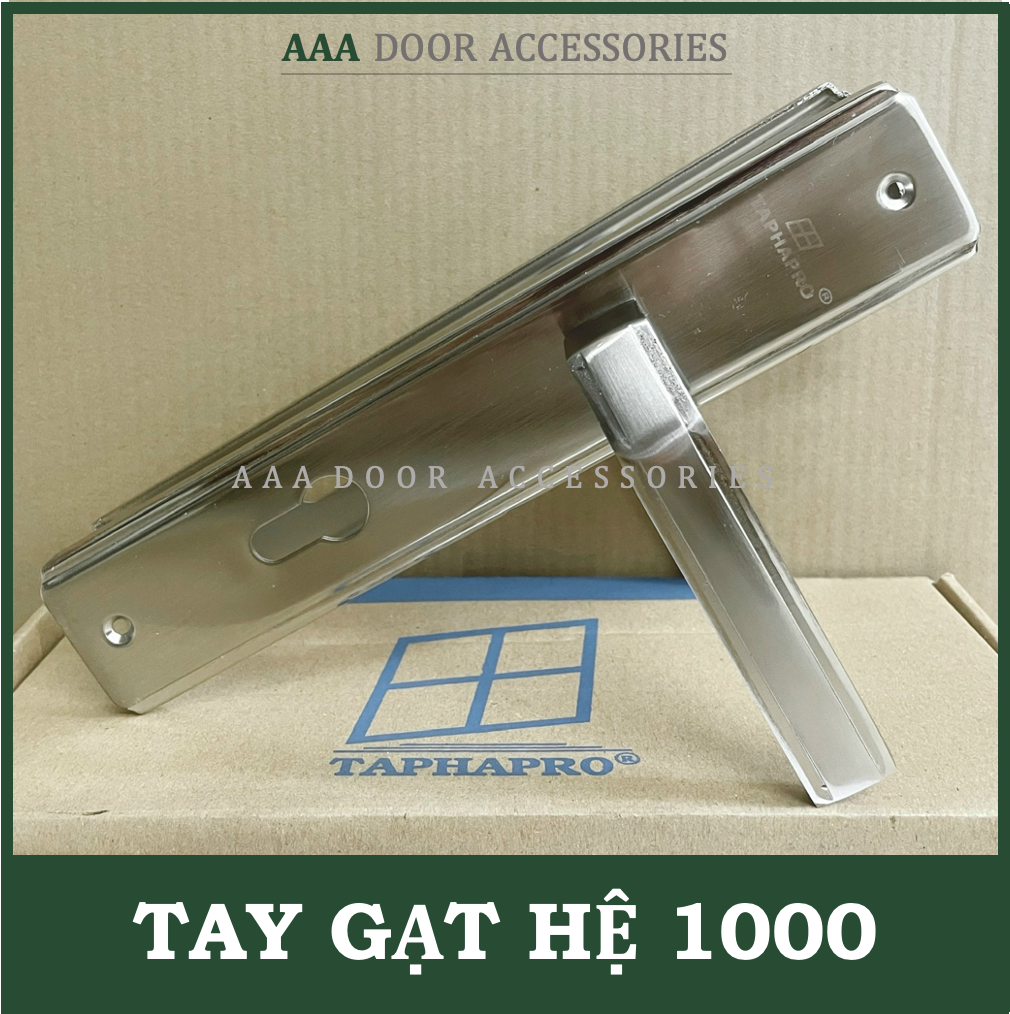 Khoá tay gạt cửa đi taphapro trắng bóng hệ 1000 dùng cho cửa nhôm, sắt, gỗ đố 4x8
