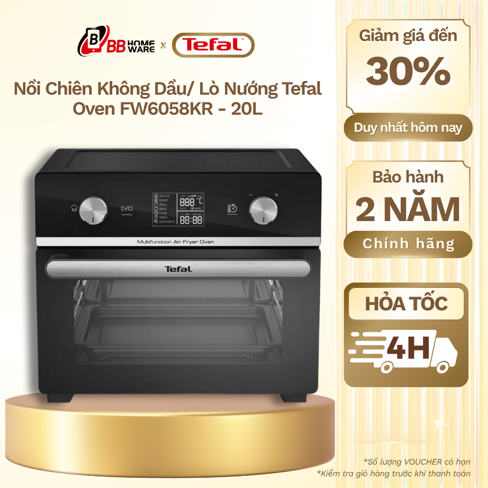 Nồi Chiên Không Dầu Kết Hợp Lò Nướng Tefal Oven FW6058KR - 20L - 10 Chương trình nấu - Chính hãng | Bảo hành 2 năm