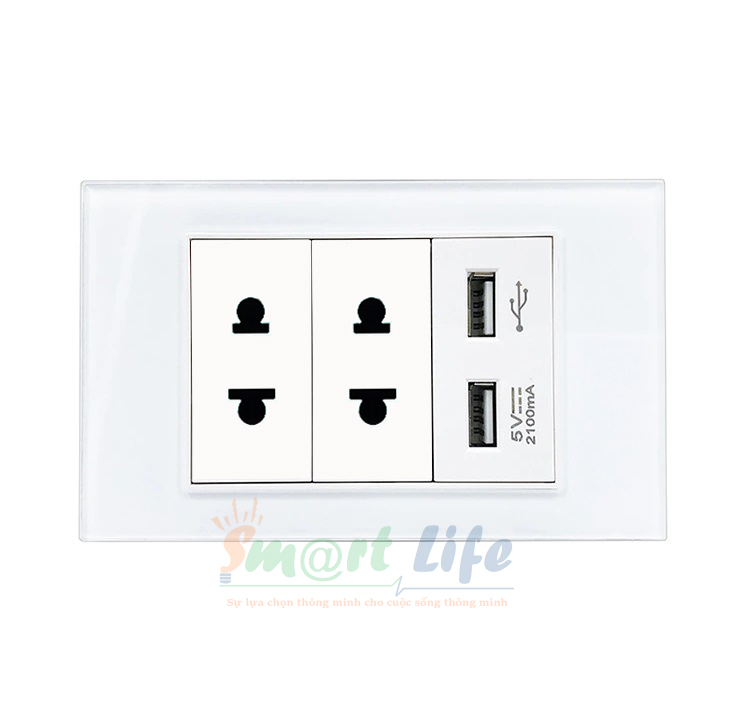 Ổ cắm mặt kính cường lực cao cấp kết hợp sạc usb 5v 2.1a