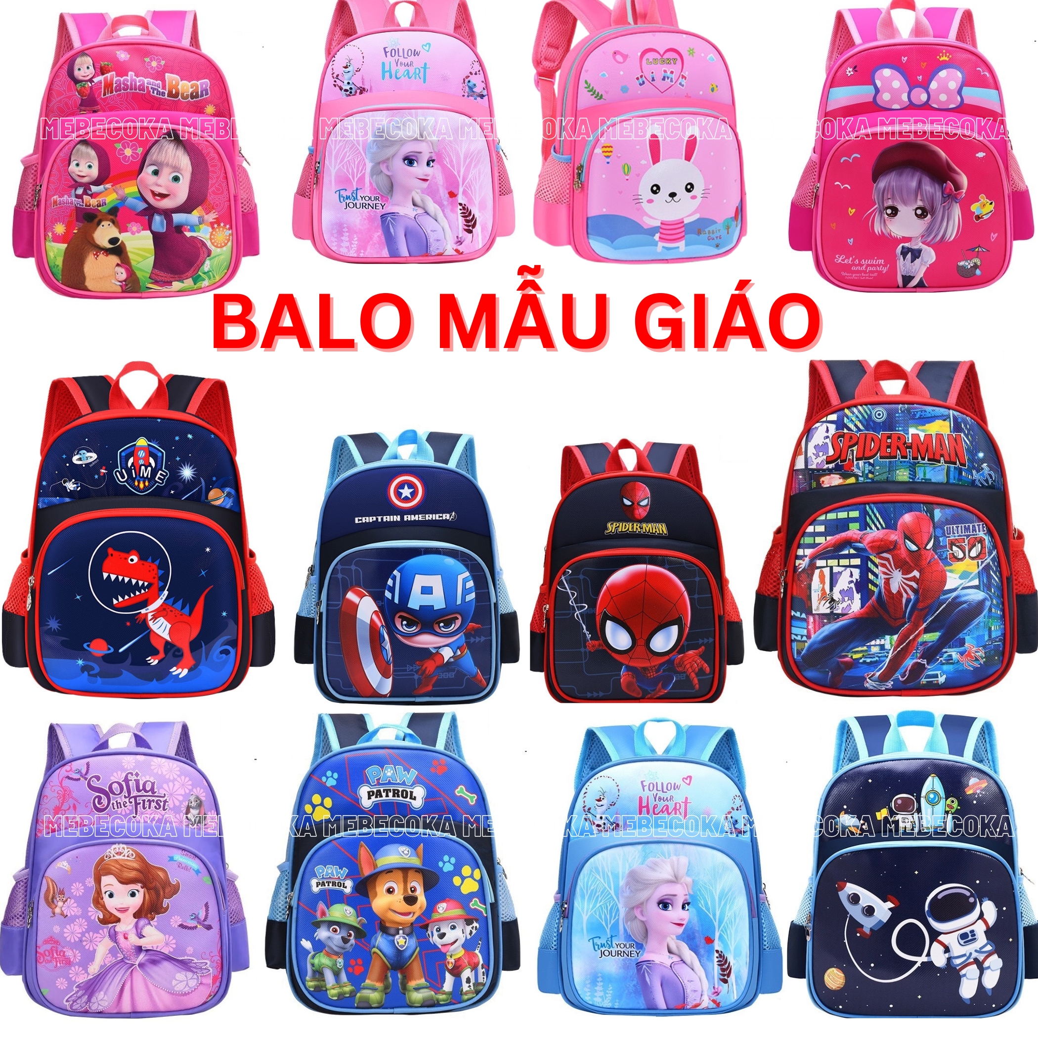 Balo cho bé ,Ba lô Mẫu Giáo Nhà Trẻ  Bé Trai từ 2 đến 5 tuổi, nhiều họa tiết cá tính