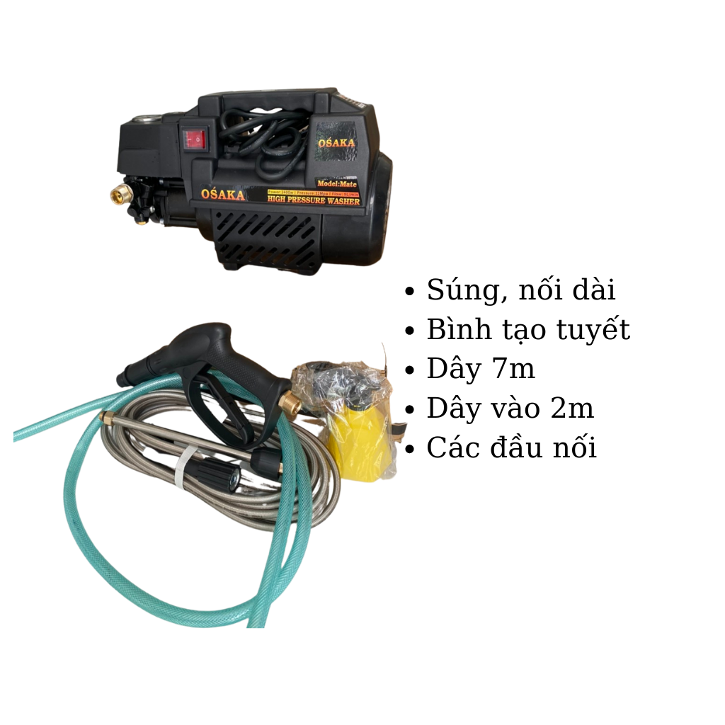 Máy rửa xe mini osaka 2400w, mới 100%, bảo hành 12 tháng