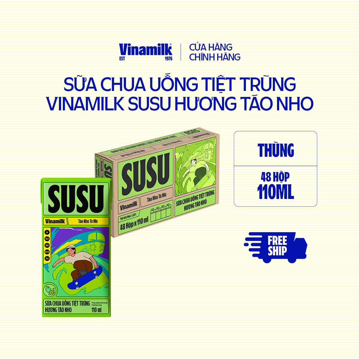 Sữa Chua Uống Tiệt Trùng Vinamilk SuSu Táo Nho - Thùng 48 hộp 110ml