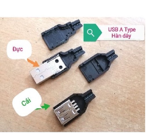 Bộ 5 USB cái 2.0 type A hàn dây chân thẳng đứng kèm vỏ nhựa bọc