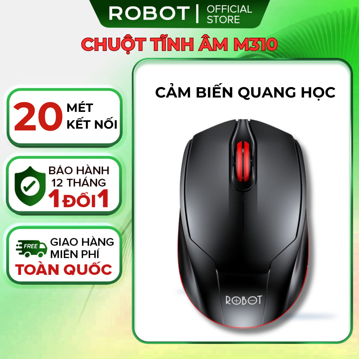 Chuột không dây Robot M310 tĩnh âm thiết kế silent nhấp im lặng kết nối usb nhỏ gọn tiện dụng vừa vặn bàn tay độ chính xác cao cho máy tính xách tay laptop pc dạy online học online