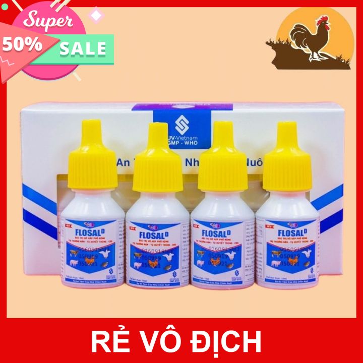 Flosal - D hộp 10 lọ x 10ml khò khè, tụ huyết trùng cho chim cảnh, gà đá