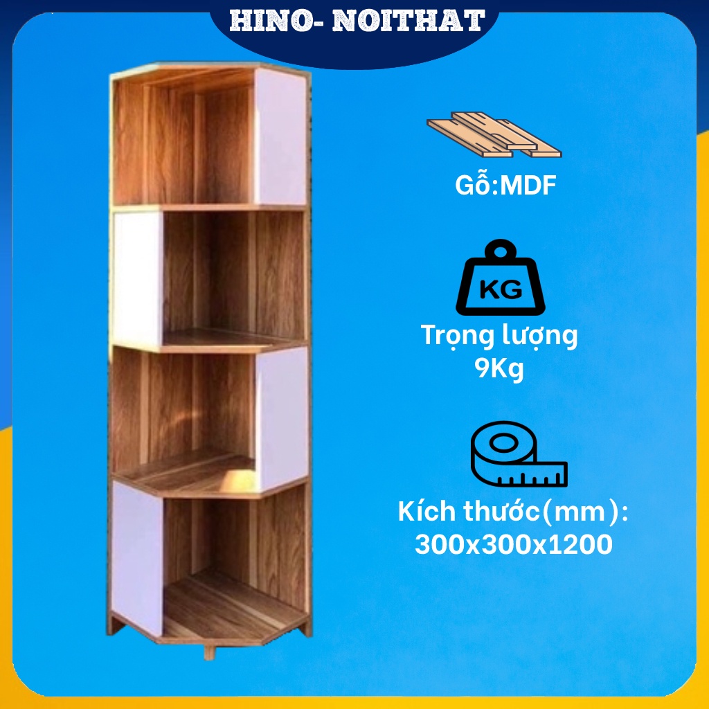 Kệ gỗ ngũ giác , kệ sách vuông 4 tầng 2 màu để góc tường để đồ đa năng.