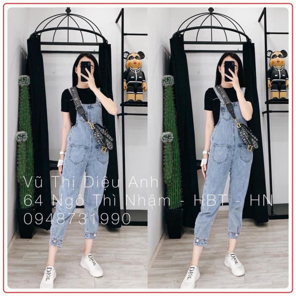 Quần yếm khuy chân FREESHIP Yếm jeans bo cúc chân dáng cực xinh AD21