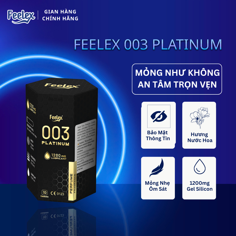  Bao cao su Feelex platinum siêu mỏng hương nước hoa gel bôi trơn gốc silicon - hộp 10c 