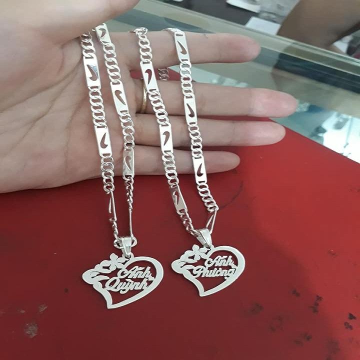 Dây chuyền bạc đôi hình trái tim khắc tên dây y hình  bạc đẹp( quà cho đôi nam nữ hoặc đôi bạn thân..)