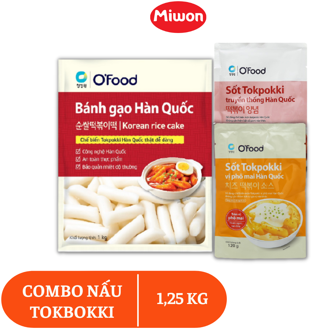 COMBO Tokbokki bánh gạo Hàn Quốc 1KG với 2 gói sốt vi cay và phô mai, Set nấu Tokbokki cho 5 đến 6 người ăn