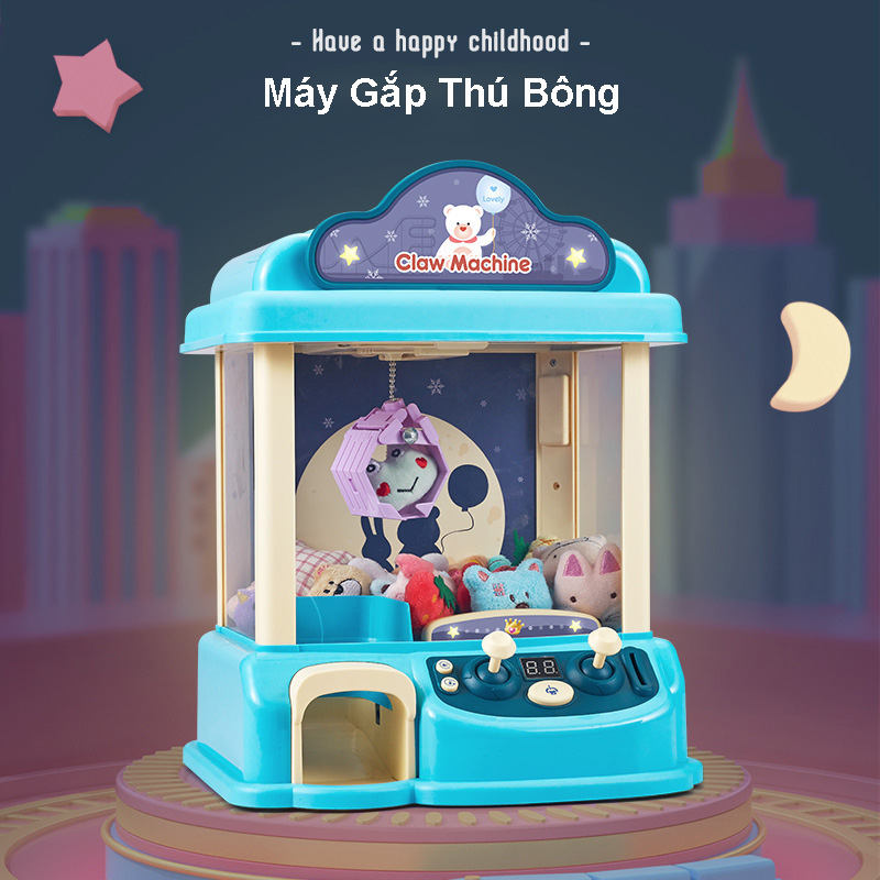 Máy Gắp Thú Mini Kích Thước Lớn Claw Machine Có Nhạc Và Đèn Kèm Xu Đếm Thời Gian, Có Sẵn Nhiều Thú Bông Cho Trẻ Em.Đồ Chơi Gíao Dục Sớm Cho Bé
