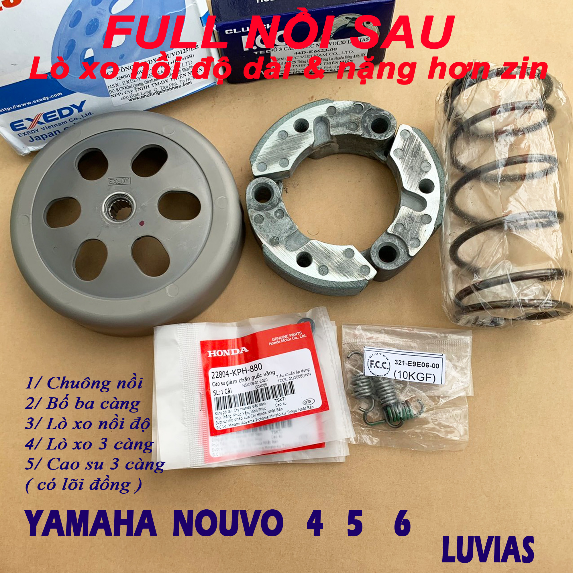 Full bộ nồi sau nouvo 4 5 6 luvias nvx125/155cc