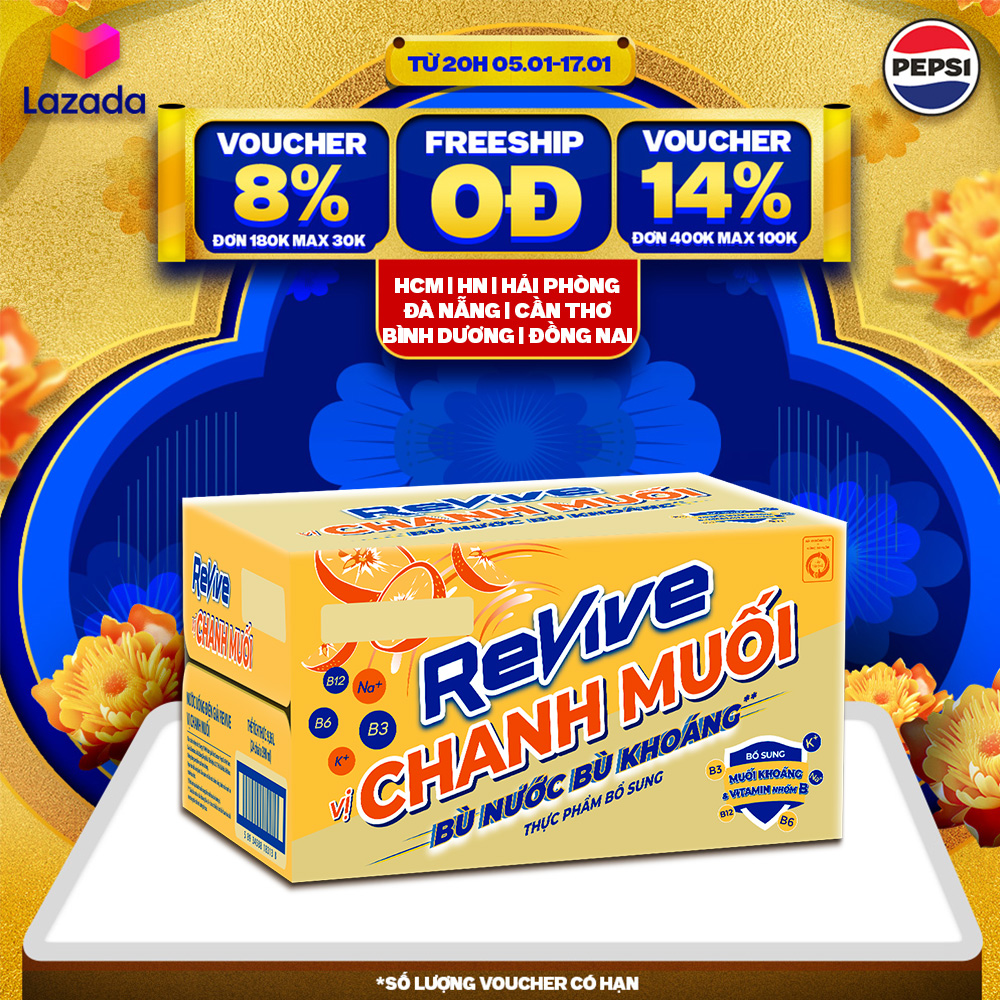 Thùng 24 Chai Nước Giải Khát Revive Chanh Muối (390ml/chai)