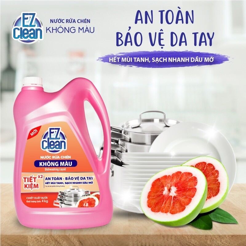 Nước rửa chén sinh học không màu Ez Clean 4kg - Hương Bưởi