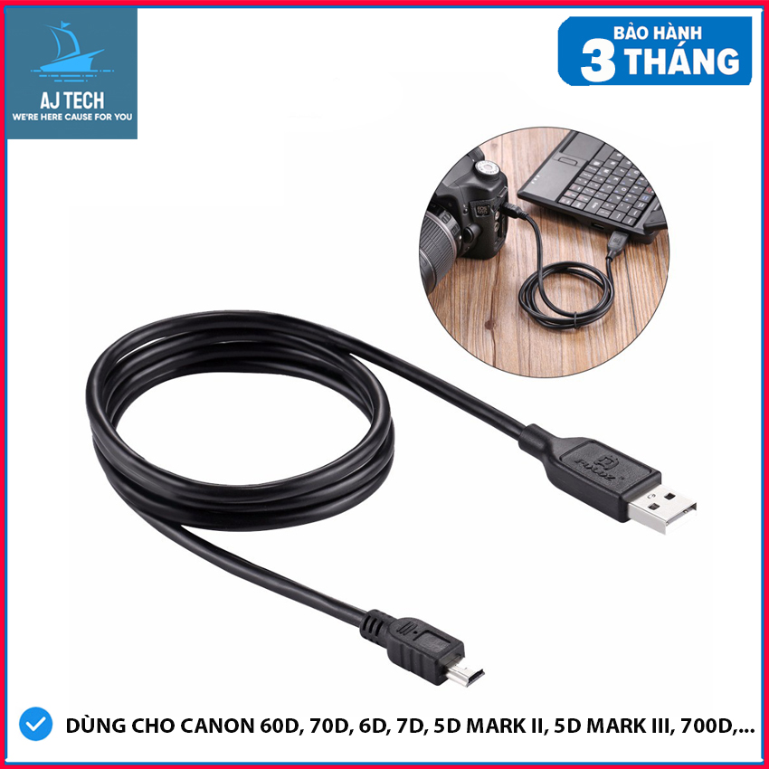 Dây cáp kết nối máy ảnh canon với máy tính pc và laptop loại tốt dùng canon 60d, 70d, 6d, 7d, 5d mark ii, 5d mark iii, 700d