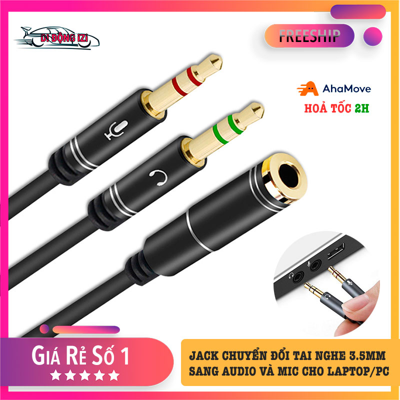 Jack chuyển đổi tai nghe 3.5mm sang audio và mic - cáp gộp loa và mic cho laptop, máy tính pc