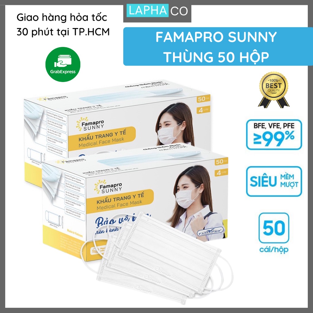 [SUNNY- COMBO 2- HỘP 50 CÁI] Khẩu trang y tế kháng khuẩn 4 lớp Famapro Sunny (50 cái/ hộp)