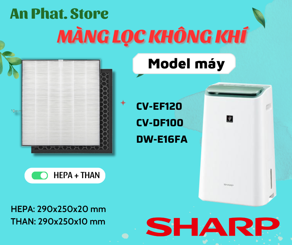 Màng lọc không khí sharp: g120, cv-f120, dw-e16fa-w, cvg100, cvf100,... màng lọc hepa, màng lọc than, màng lọc máy hút ẩm