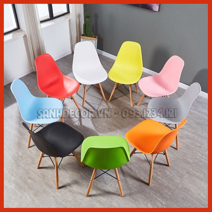 Ghế Eames chân gỗ nhiều màu chọn cao cấp hàng loại 1, ghế eames hồng đủ màu lưng nhựa, ghế decor, ghế ăn, ghế ngồi học cho bé cao cấp - Nhà Sành