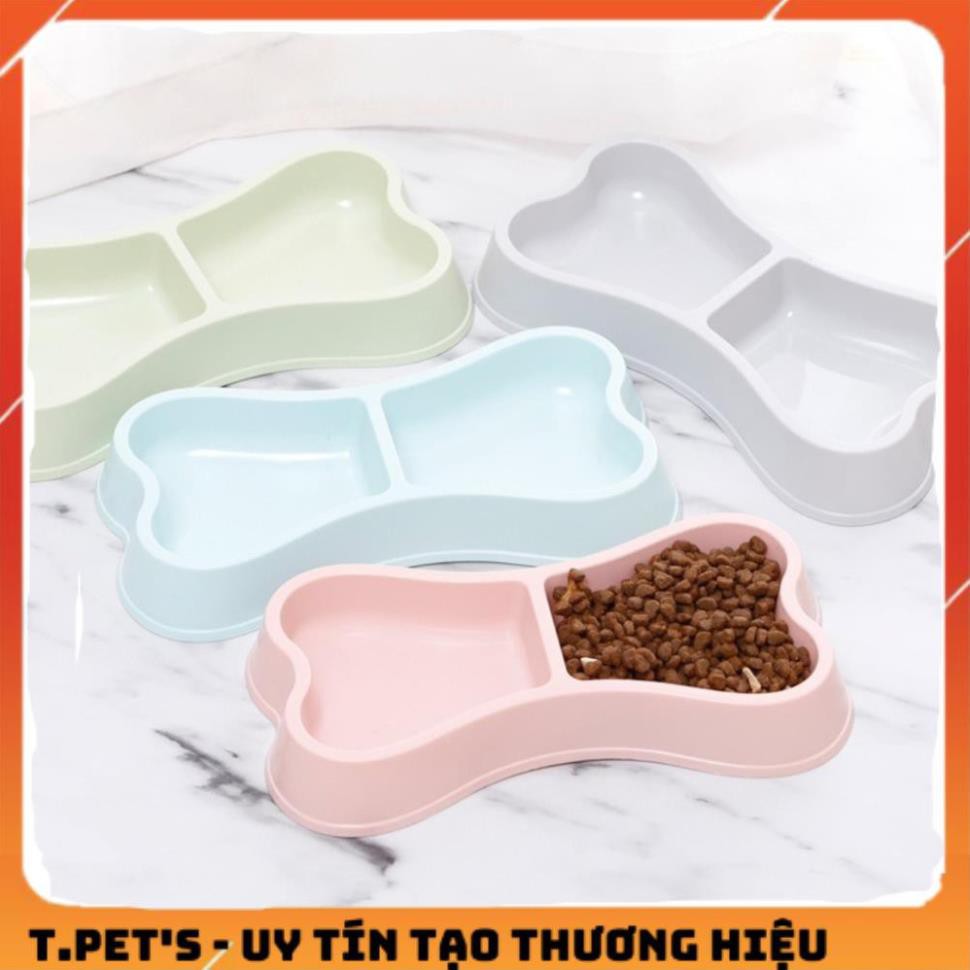 Bát nhựa đôi đựng thức ăn cho chó mèo hình khúc xương