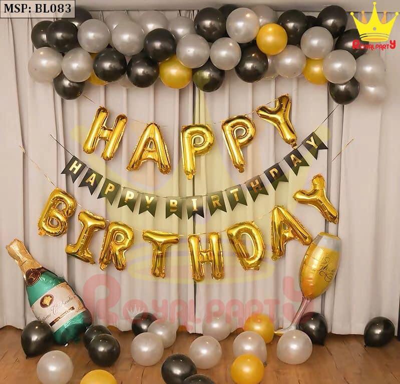 SÉT trọn bộ happy birthday trang trí sinh nhật tông Đen Vàng