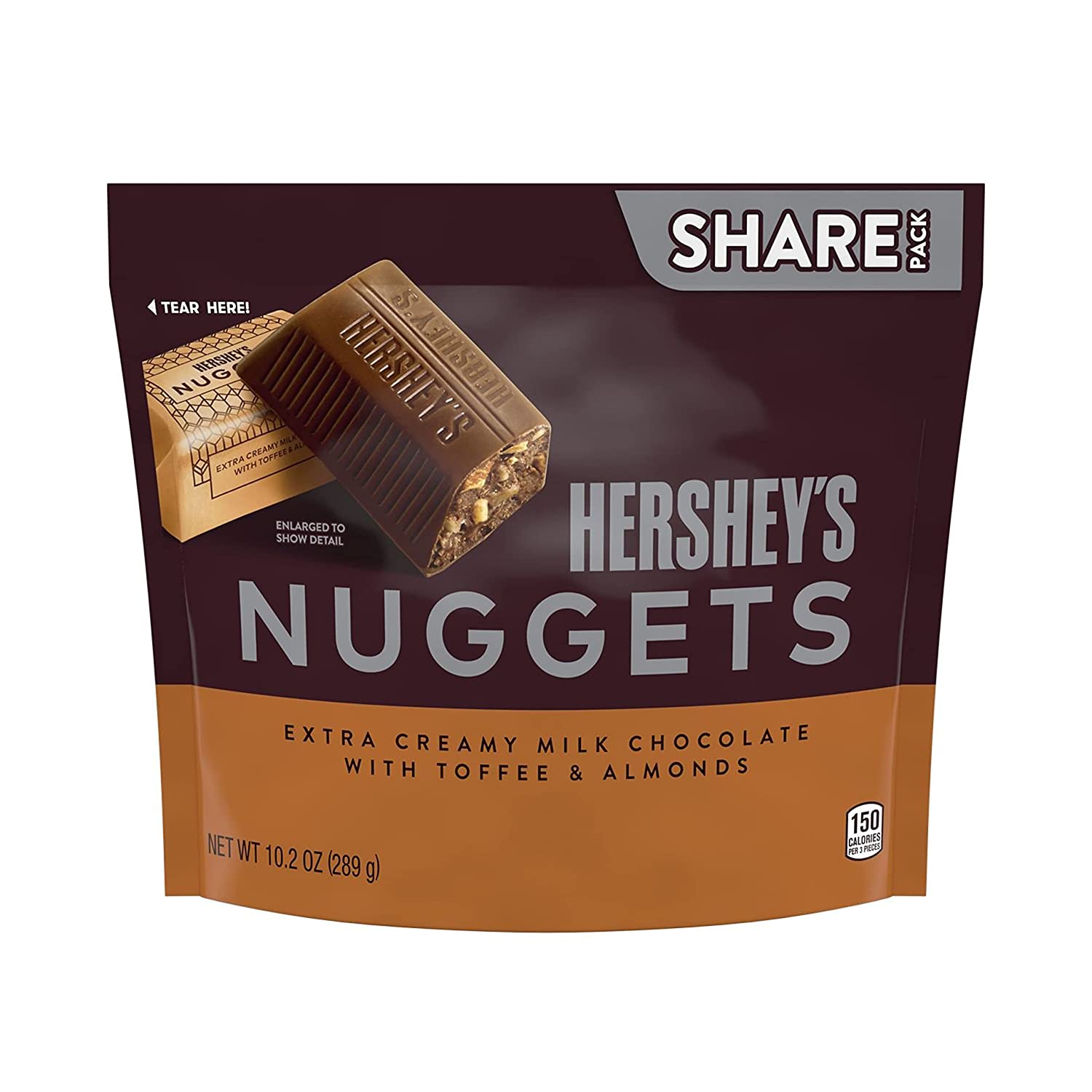 Socola sữa hạnh nhân Hershey's Nuggets Extra Creamy Milk Chocolate With Toffee and Almonds gói 286gr Mỹ