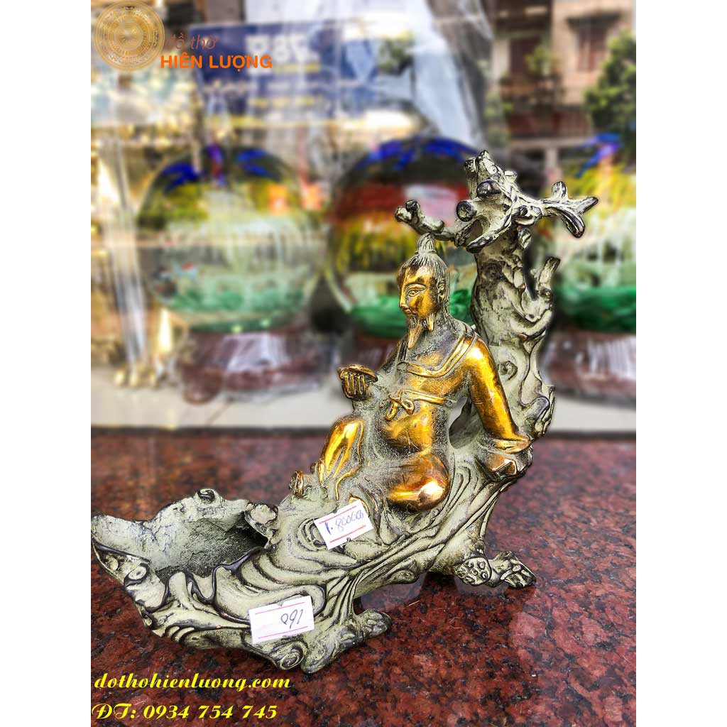 Tượng Lý Bạch Bằng Đồng Ngồi Cành Cây Dài 20cm, Cao 20cm Nặng 1.1kg