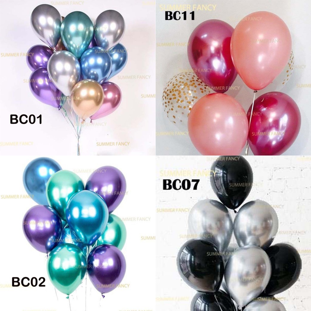 10 Bong Bóng Phối Màu Crom 30Cm Siêu Nhũ Balloon Party Happy Birthday Wedding Chrome 12" Crom Siêu Nhũ Bóng Mỹ