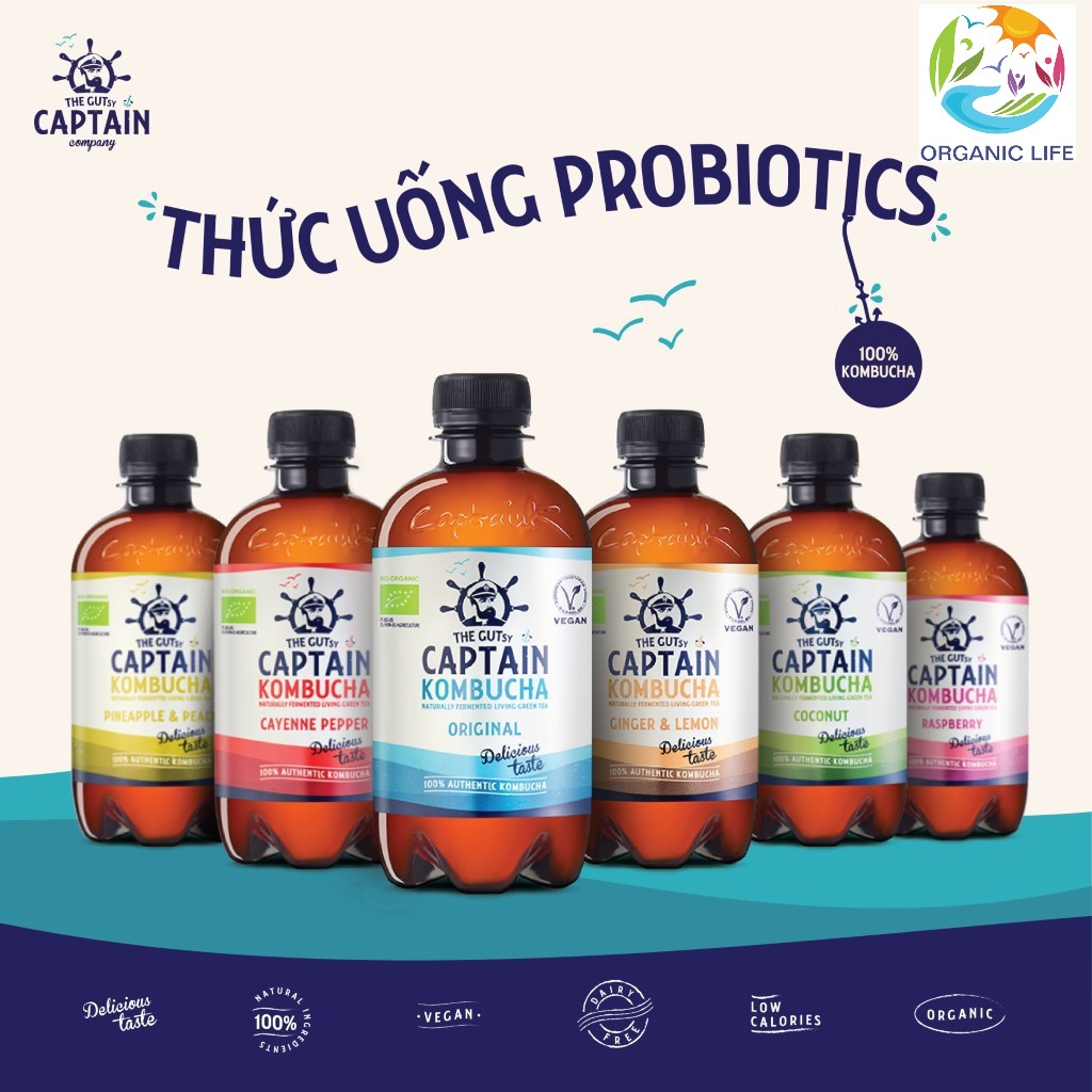 Trà Dưỡng Sinh KomBuCha hữu cơ Captain Kombucha 400ml